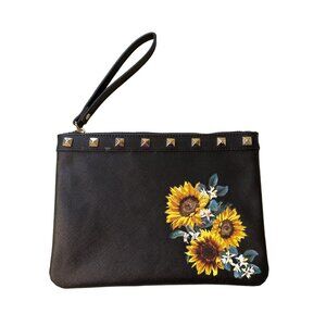 💖White House Black Market Sunflower Studded Wristlet Clutch Purse Black Zipper